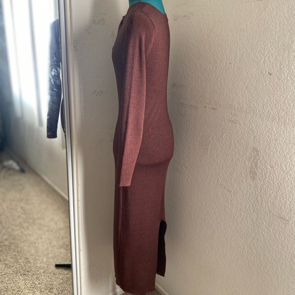 SOLD RAILS brown long bodycon sweater open-slit dress Size M - Picture 4 of 6